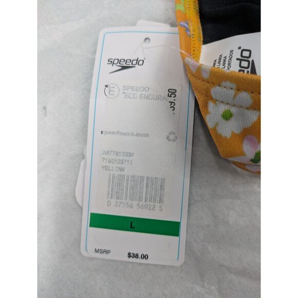 NWT Women's size Large Strappy Fixed Back Bikini Top Yellow Floral Endurance Eco - Picture 3 of 9